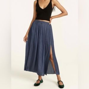 Satin J Crew maxi skirt with side slit. Deep midnight color